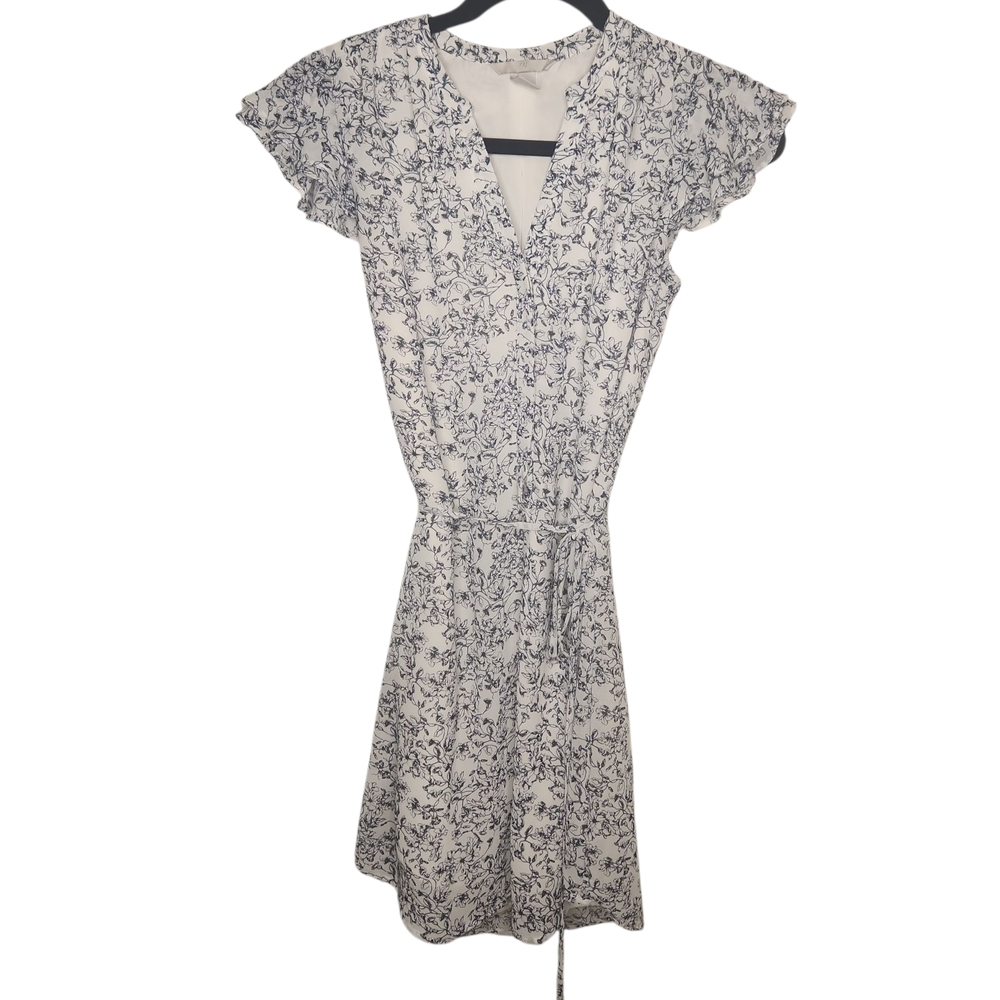 NWOT H&M Women's White/BlackOutline FloralLeafEnglish Country Toile Dress Size 2